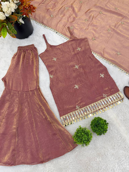 Fendy Silk Mirror Work Sharara Set