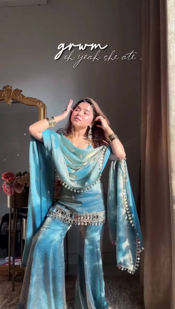 Fendy Silk Mirror Work Sharara Set