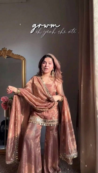 Fendy Silk Mirror Work Sharara Set