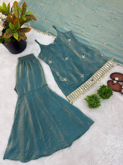Fendy Silk Mirror Work Sharara Set