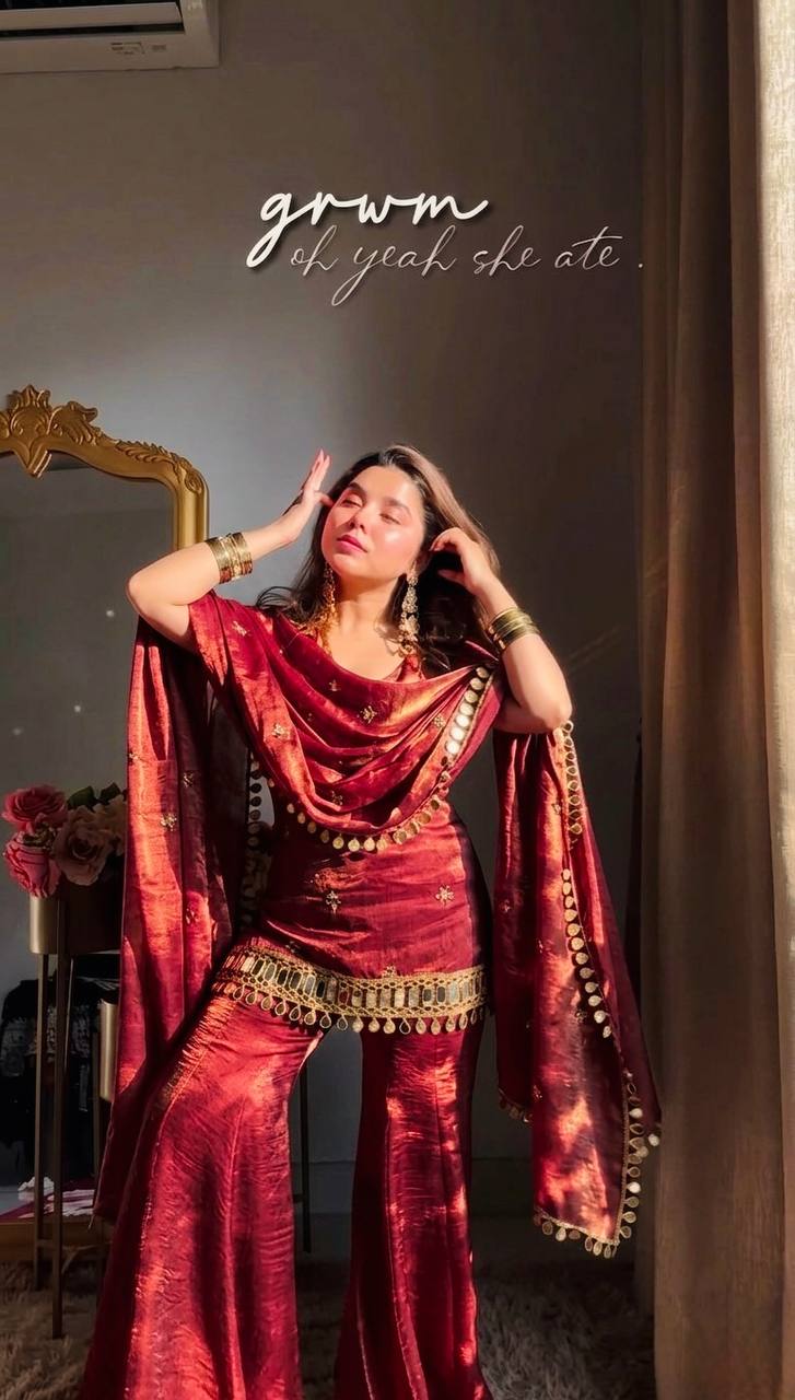 Fendy Silk Mirror Work Sharara Set