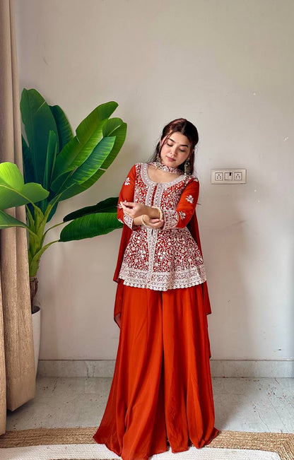 Georgette Embroidered Plazzo Set