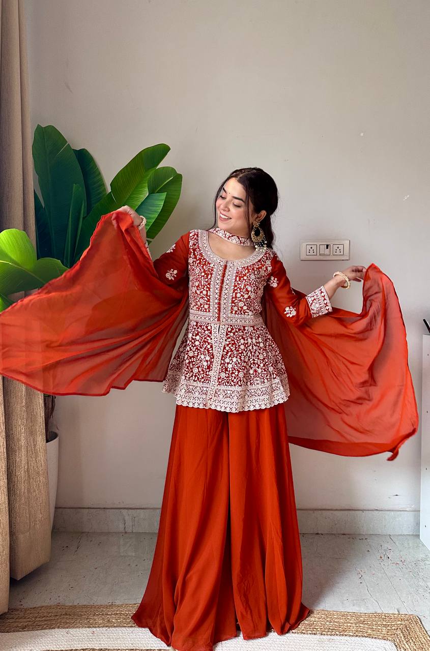 Georgette Embroidered Plazzo Set