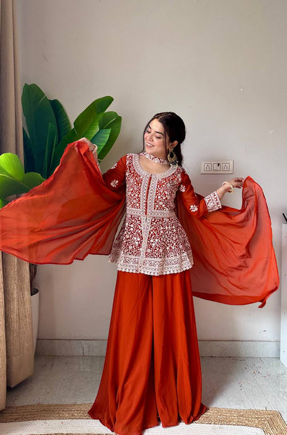 Georgette Embroidered Plazzo Set