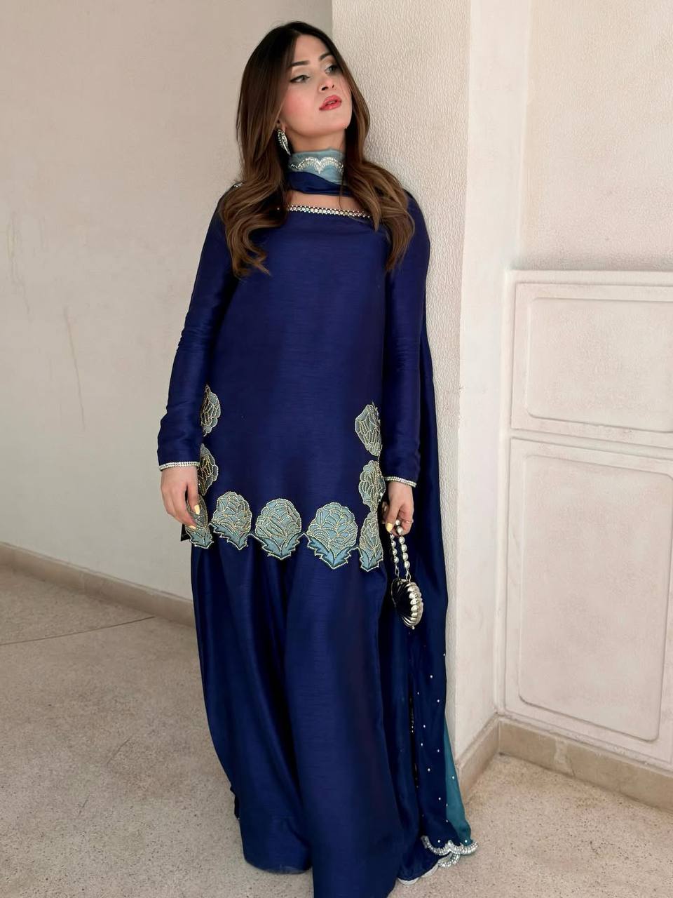 Crepe Silk Sequins Farshi Set