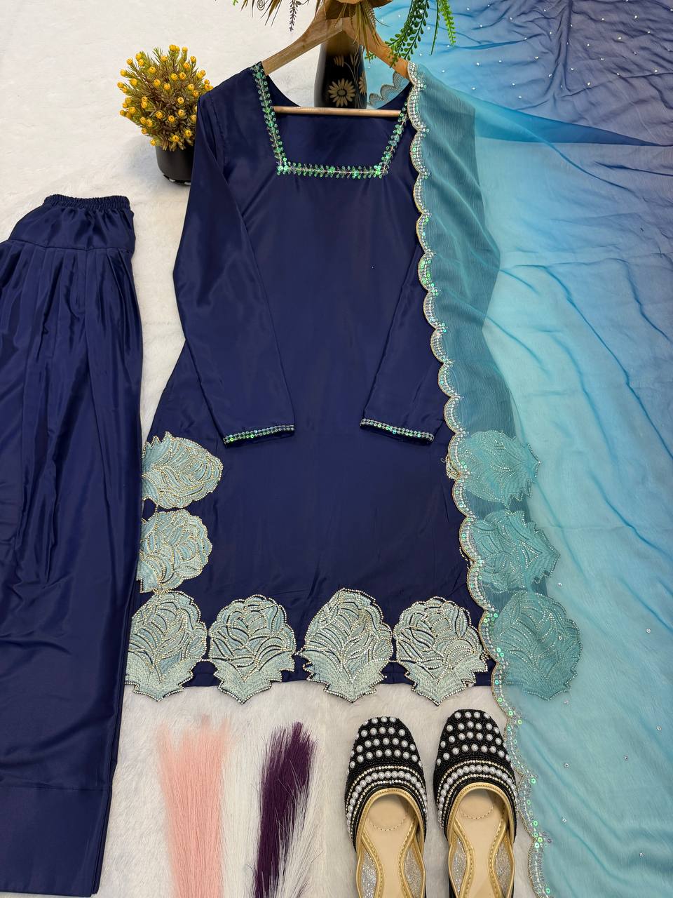 Crepe Silk Sequins Farshi Set
