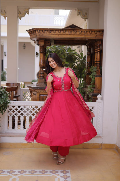 Mul Chanderi Embroidered Gown Set