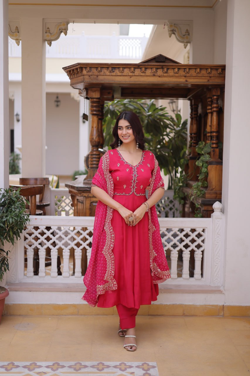 Mul Chanderi Embroidered Gown Set