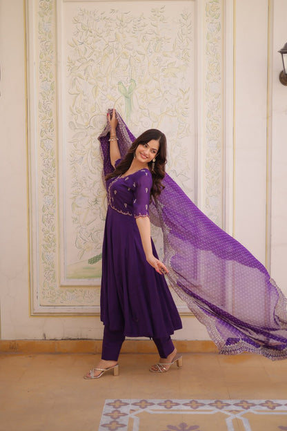 Mul Chanderi Embroidered Gown Set