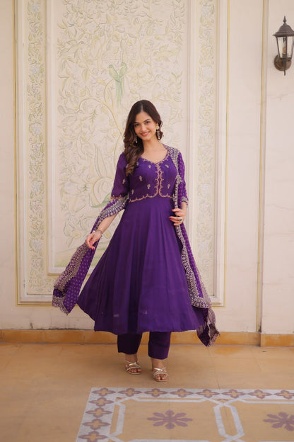 Mul Chanderi Embroidered Gown Set
