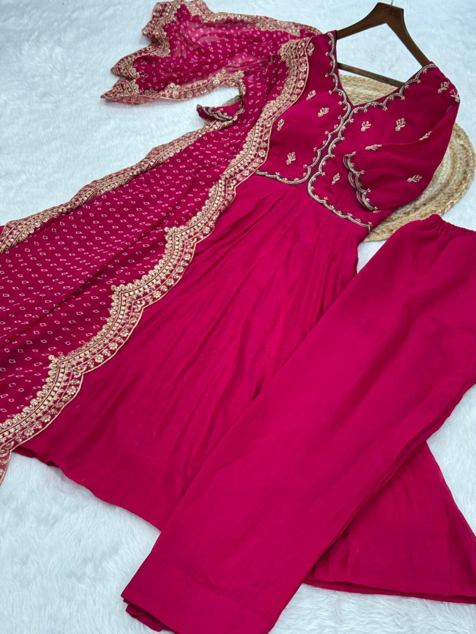 Mul Chanderi Embroidered Gown Set