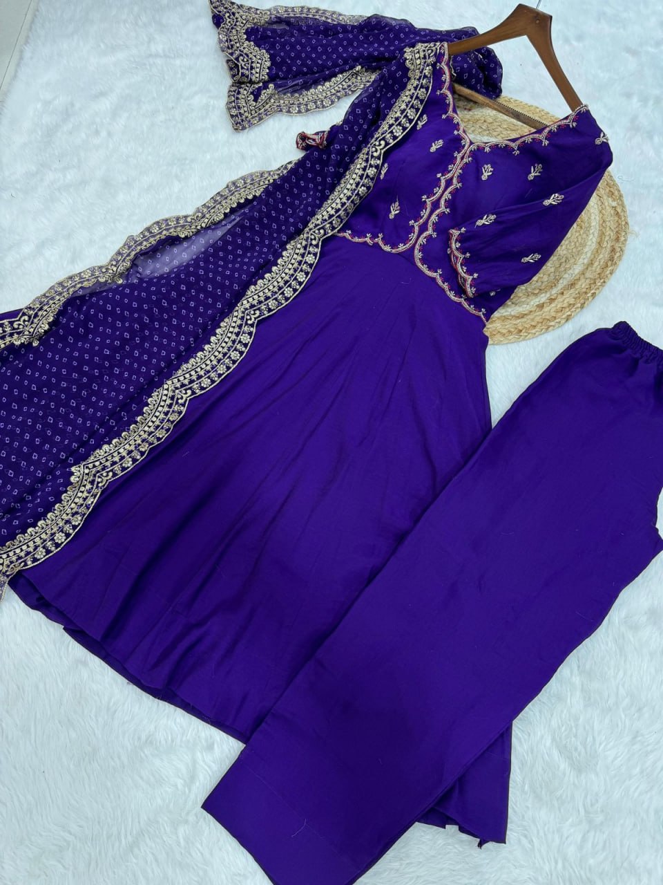 Mul Chanderi Embroidered Gown Set