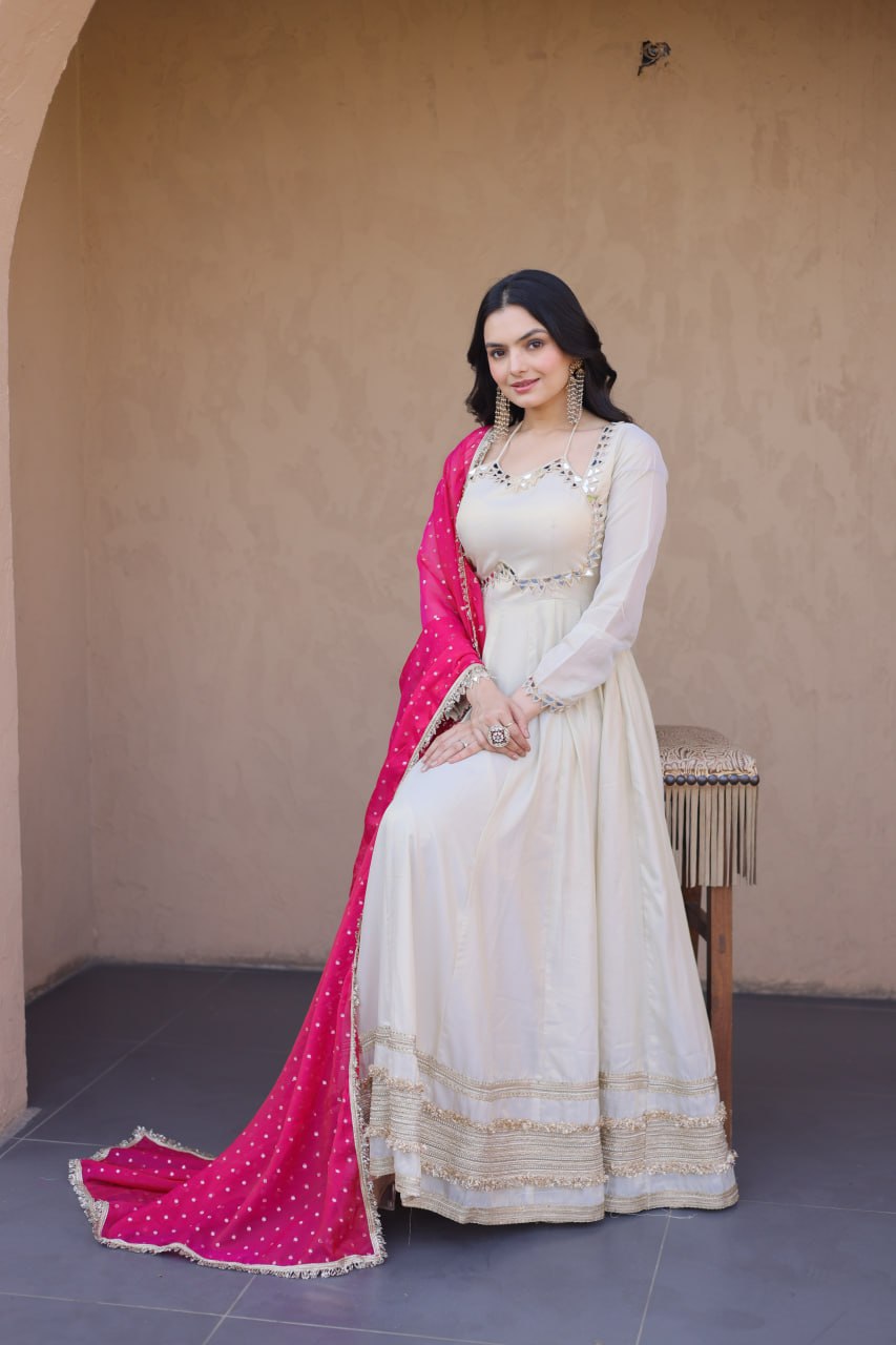 Cosmos Mirror Work Gown Set