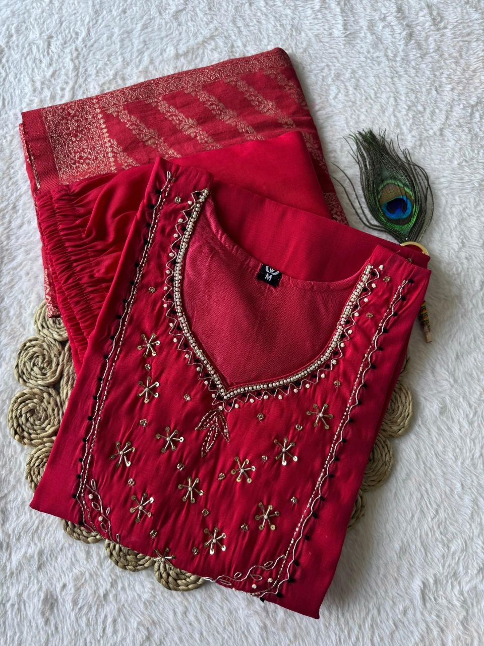 Mul Chanderi Handwork Suit Set