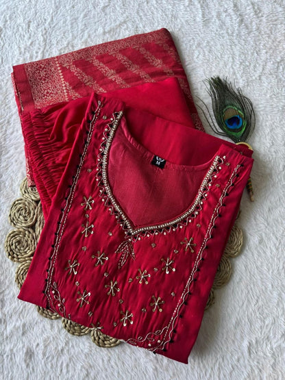 Mul Chanderi Handwork Suit Set