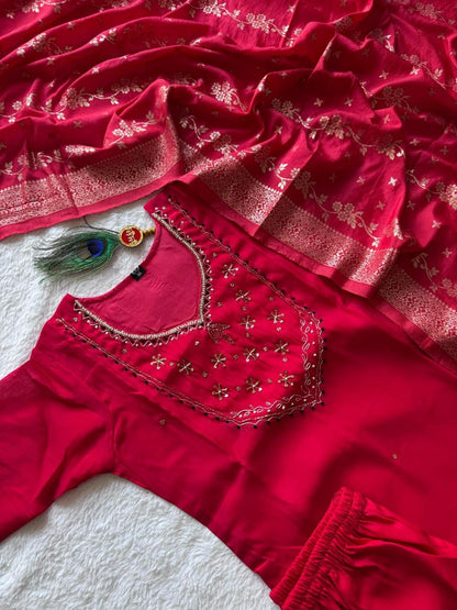 Mul Chanderi Handwork Suit Set