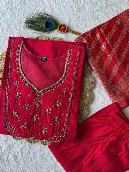 Mul Chanderi Handwork Suit Set