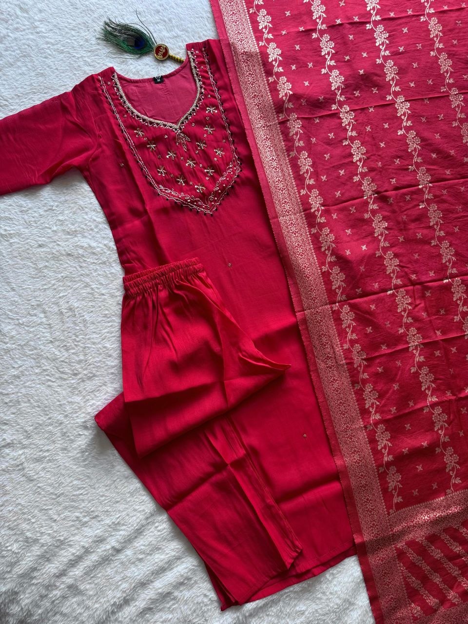 Mul Chanderi Handwork Suit Set