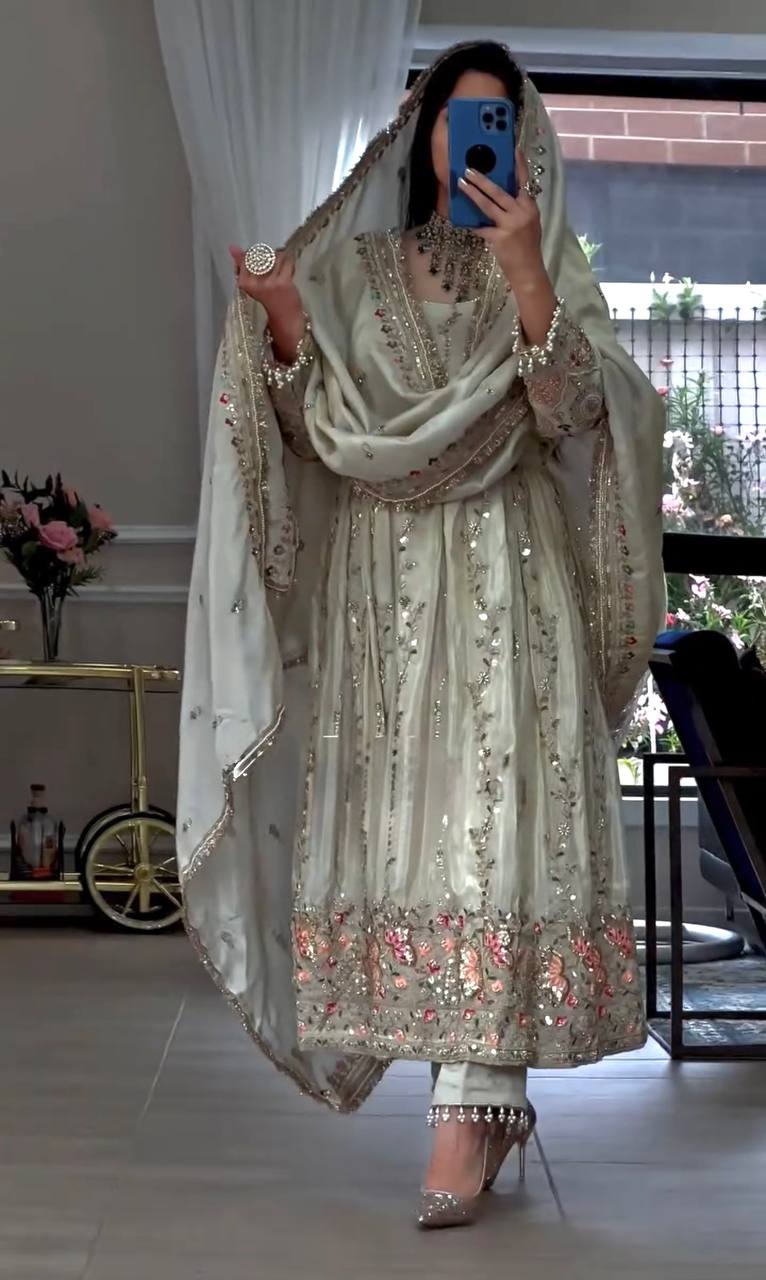 Sheesha Silk Embroidered Gown Set
