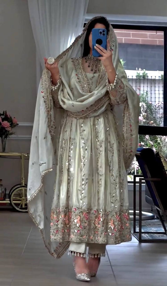 Sheesha Silk Embroidered Gown Set