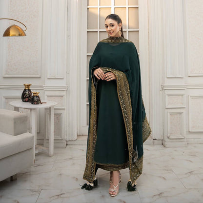 Natural Crepe Silk Embroidered Suit Set