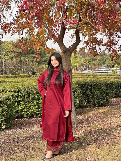 Natural Crepe Silk Embroidered Suit Set
