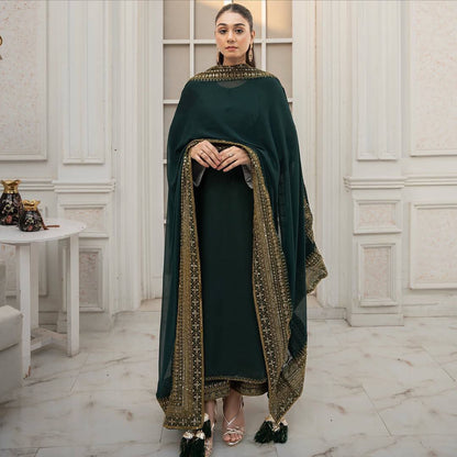 Natural Crepe Silk Embroidered Suit Set