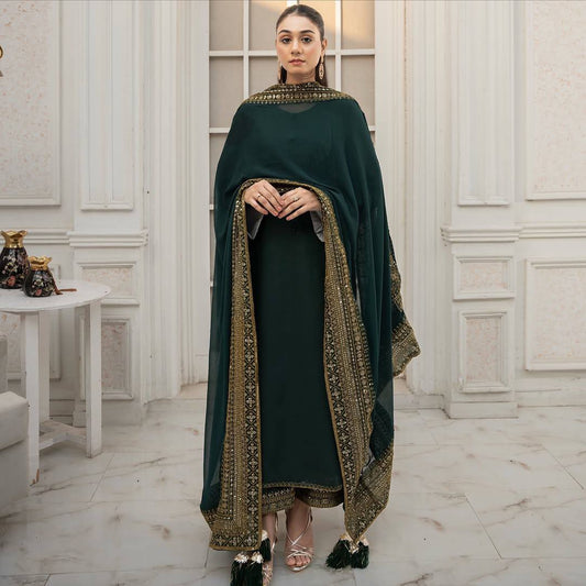Natural Crepe Silk Embroidered Suit Set