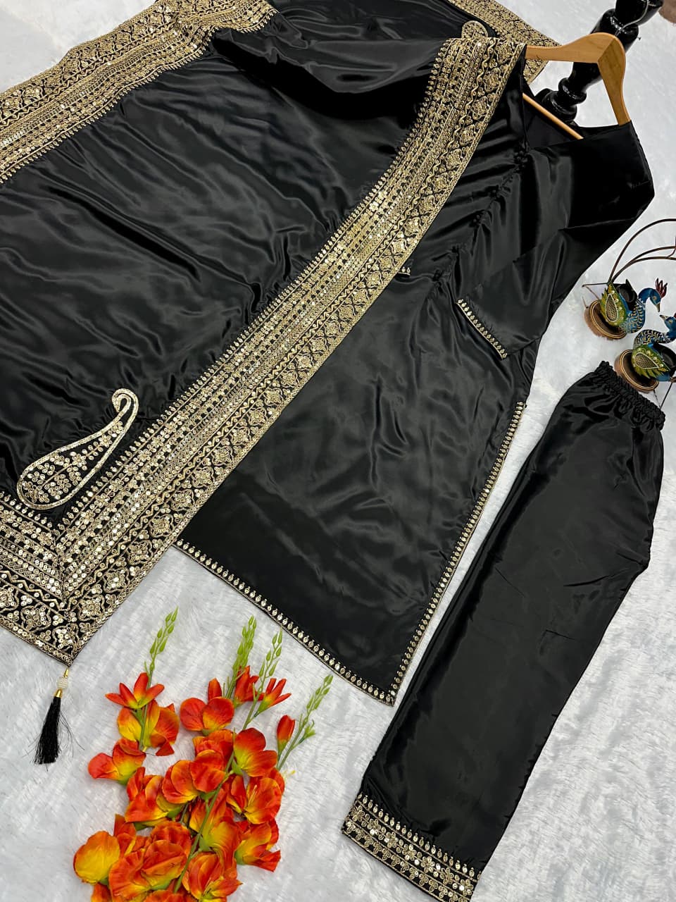 Natural Crepe Silk Embroidered Suit Set