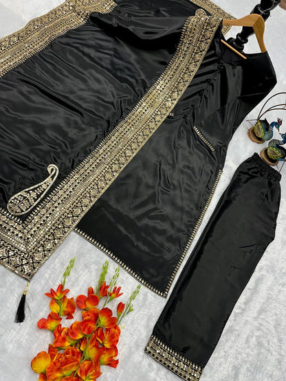 Natural Crepe Silk Embroidered Suit Set