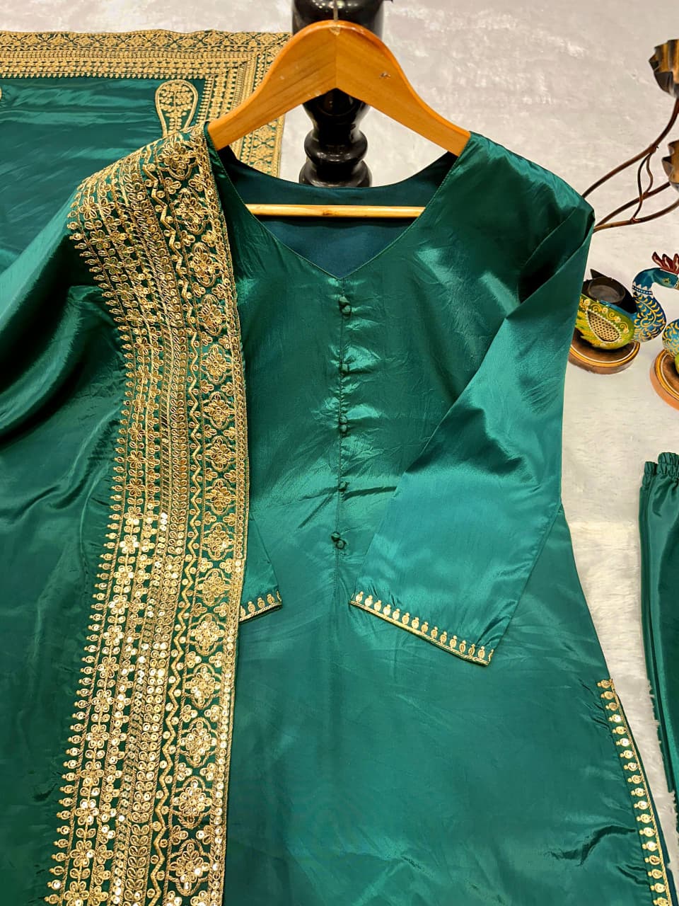 Natural Crepe Silk Embroidered Suit Set
