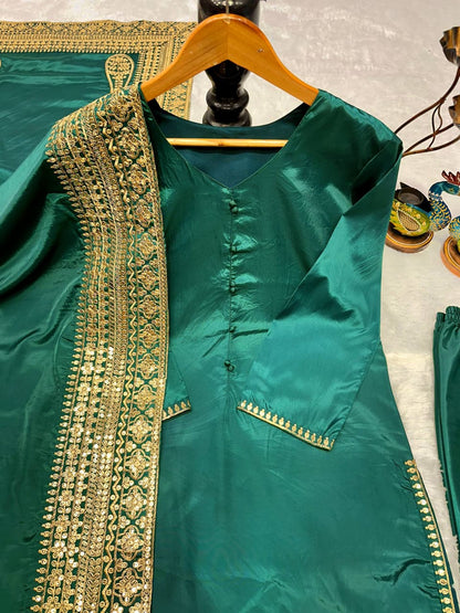Natural Crepe Silk Embroidered Suit Set