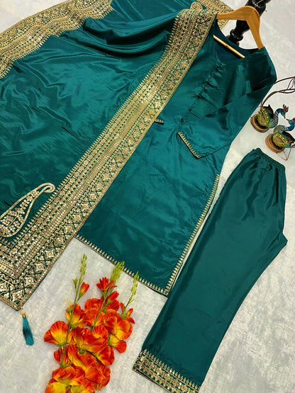Natural Crepe Silk Embroidered Suit Set