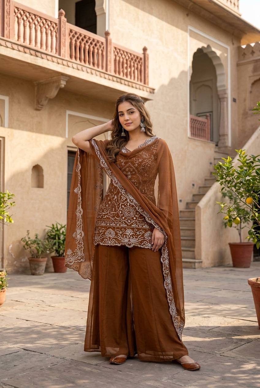 Star Georgette Embroidered Palazzo Set