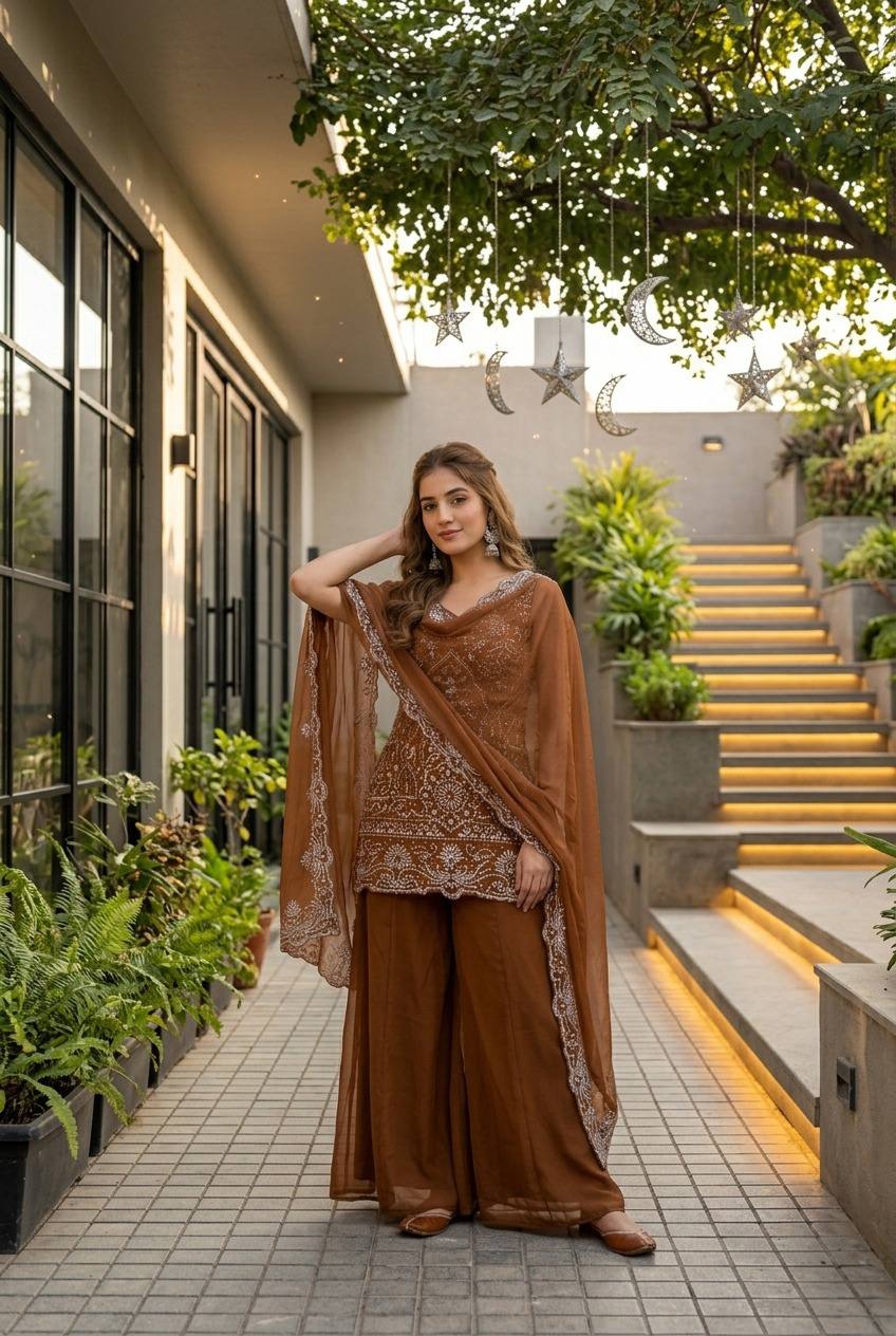 Star Georgette Embroidered Palazzo Set