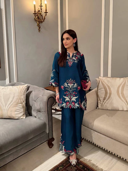 French Crepe Embroidered Palazzo Set