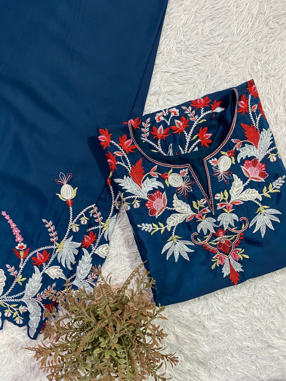 French Crepe Embroidered Palazzo Set