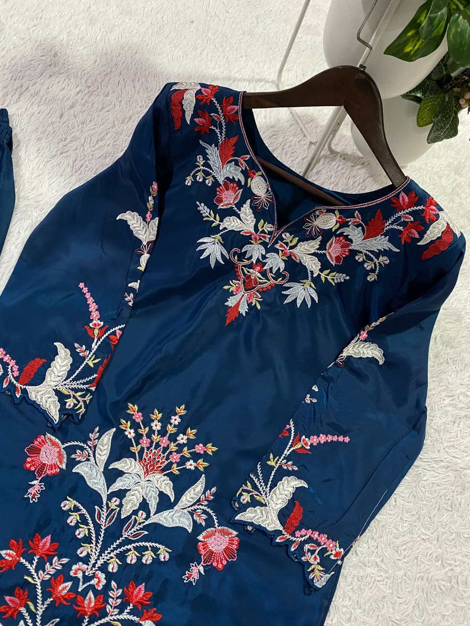French Crepe Embroidered Palazzo Set