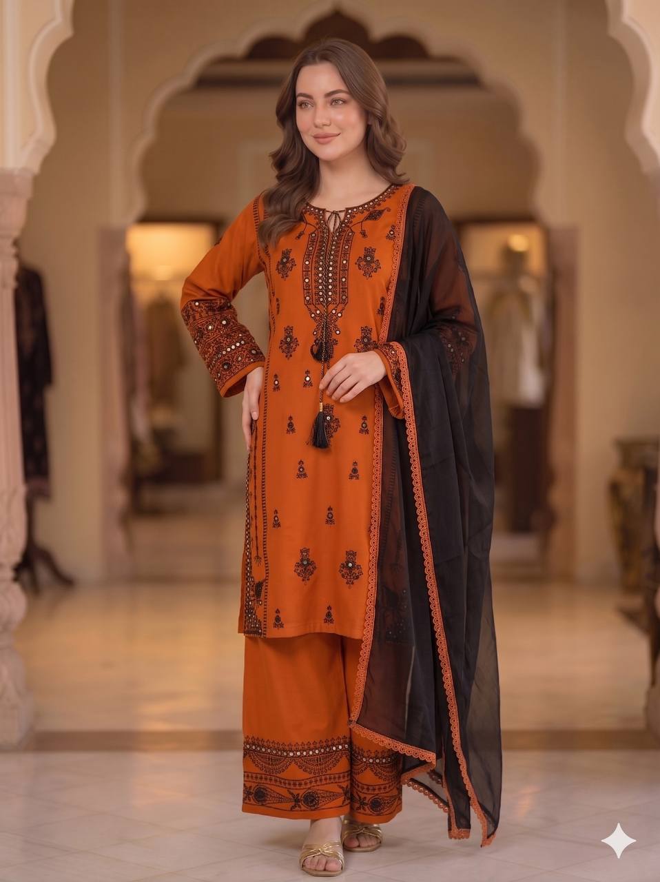 Rayon Embroidered Mirror Work Palazzo Set