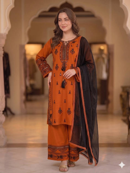 Rayon Embroidered Mirror Work Palazzo Set