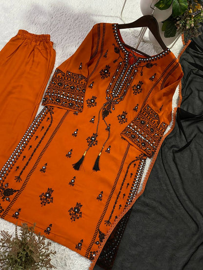 Rayon Embroidered Mirror Work Palazzo Set