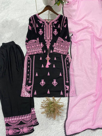 Rayon Embroidered Mirror Work Palazzo Set