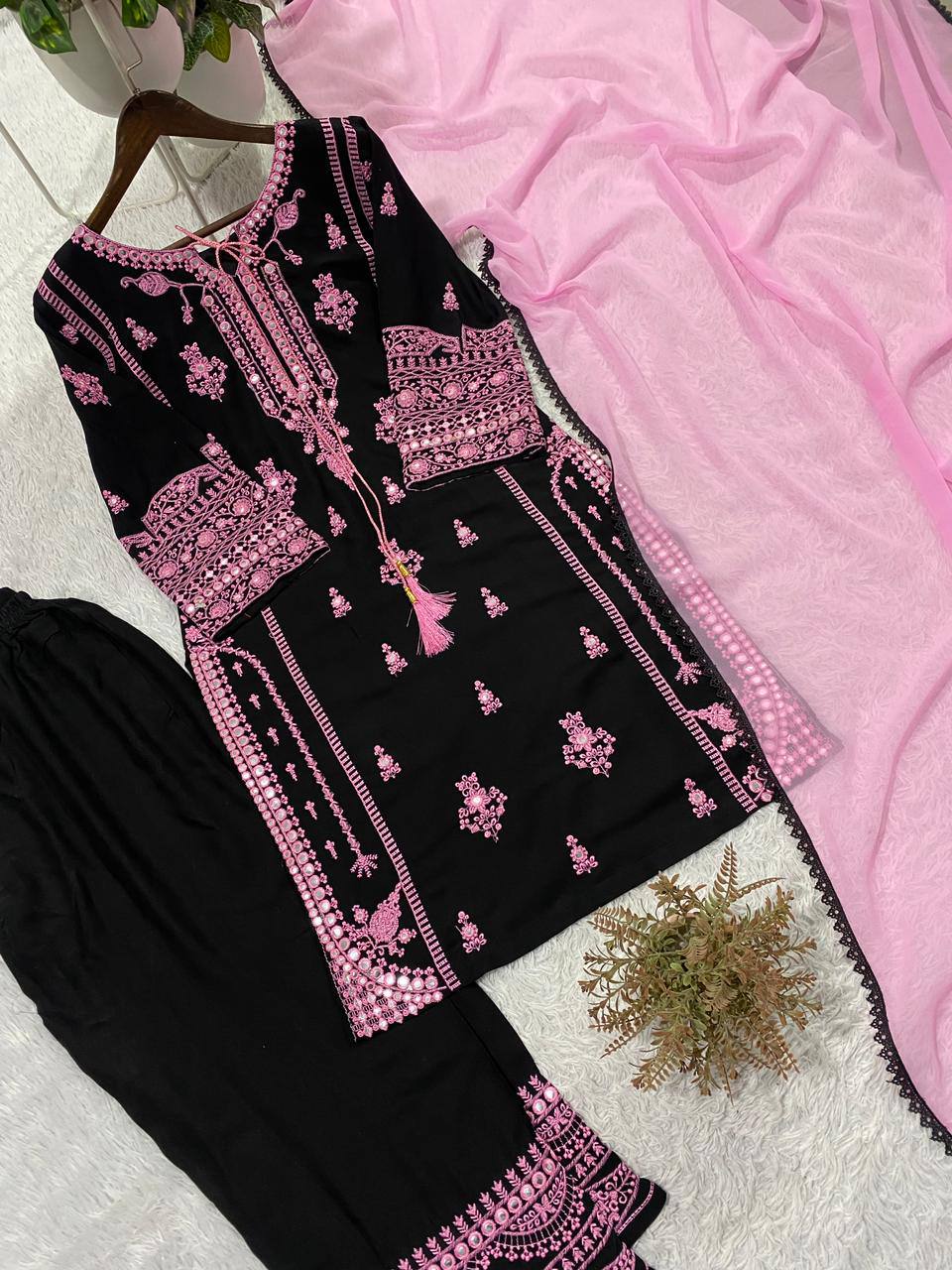 Rayon Embroidered Mirror Work Palazzo Set