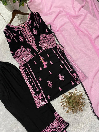 Rayon Embroidered Mirror Work Palazzo Set