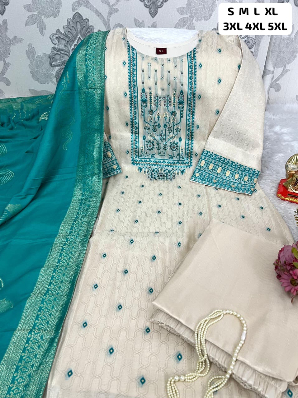Simmer Jacquard Silk Handwork Suit Set