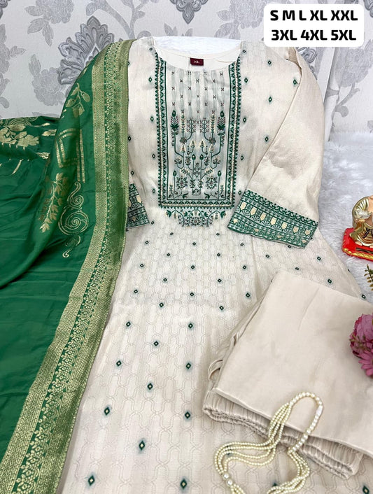 Simmer Jacquard Silk Handwork Suit Set