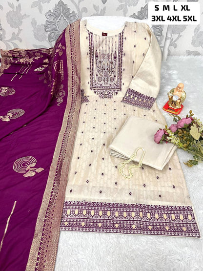 Simmer Jacquard Silk Handwork Suit Set