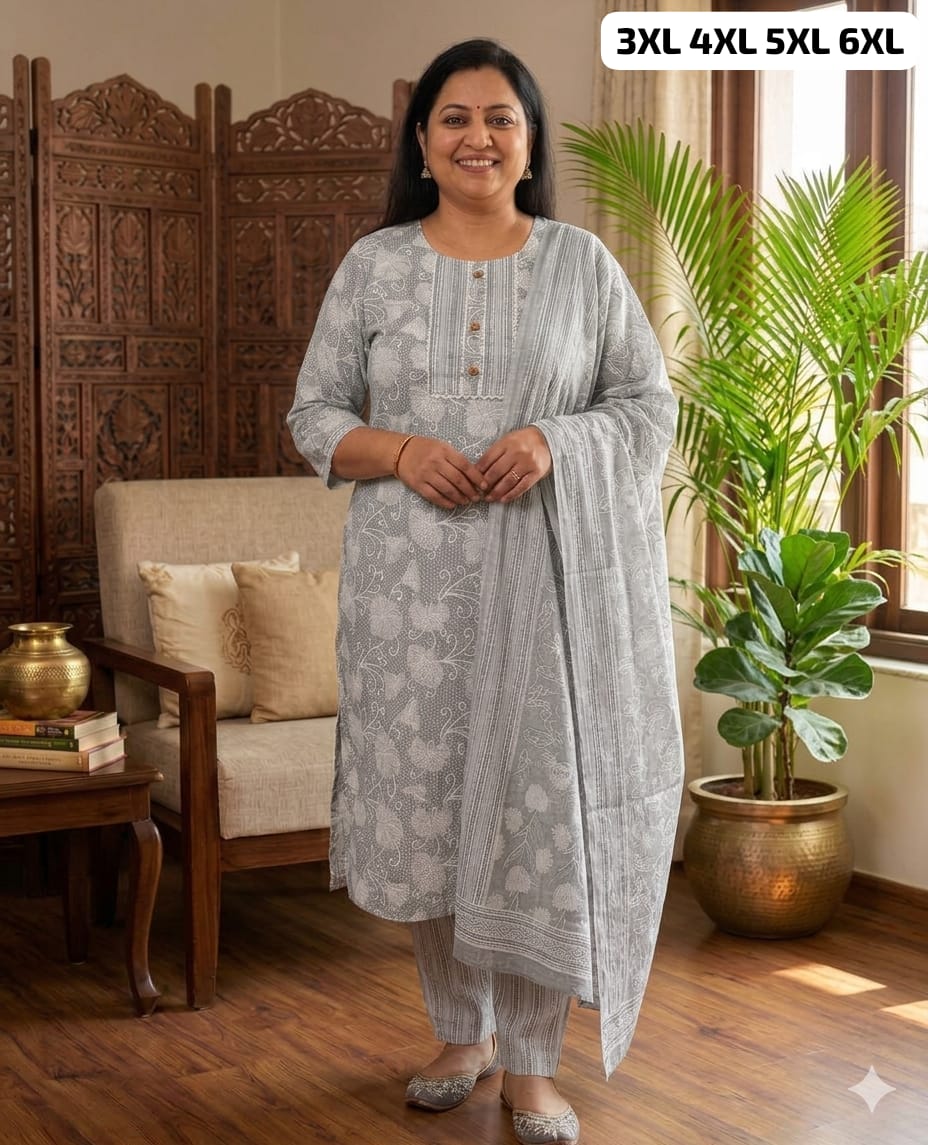 Pure Cotton Kurti Pant Dupatta Set