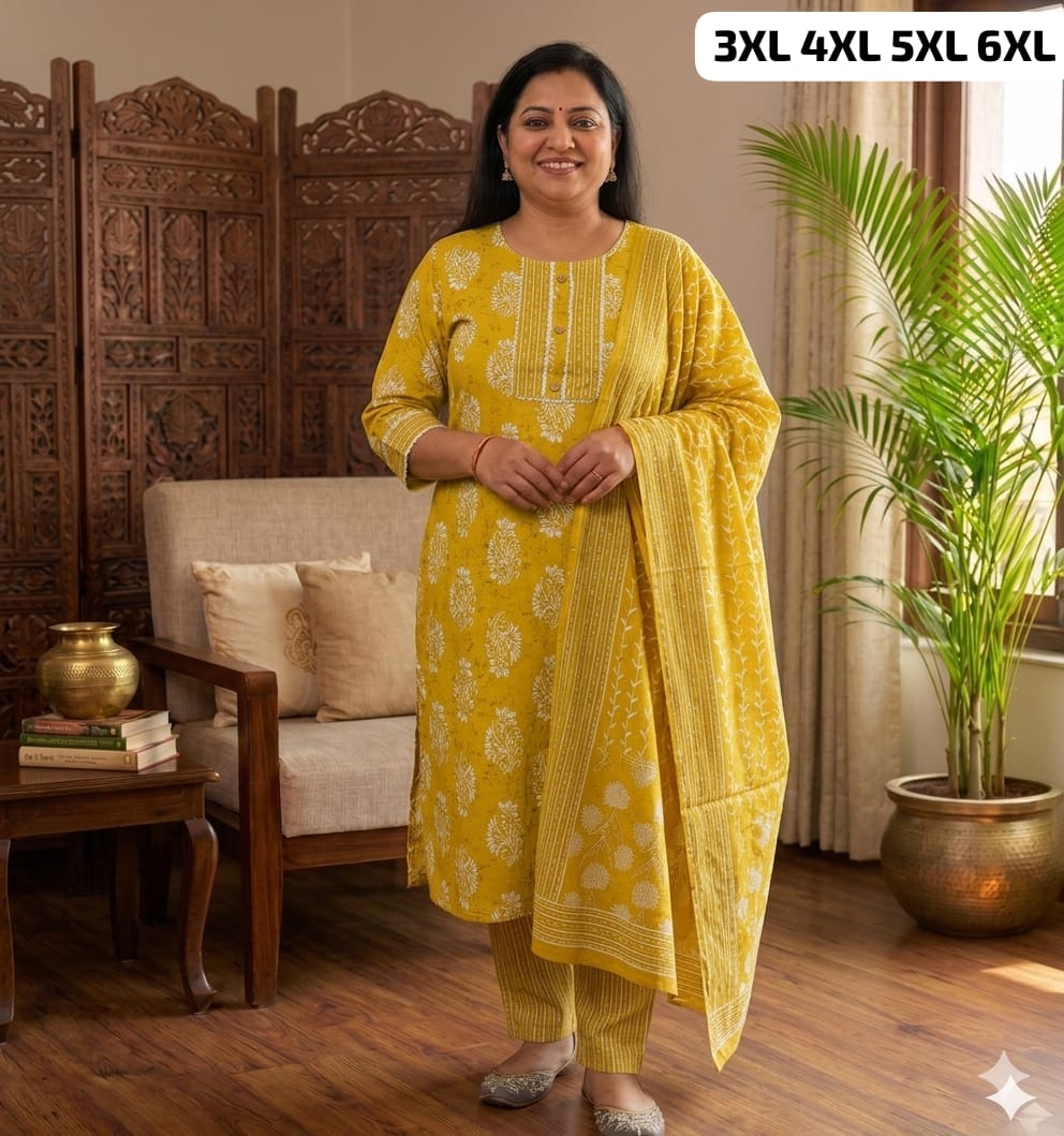 Pure Cotton Kurti Pant Dupatta Set