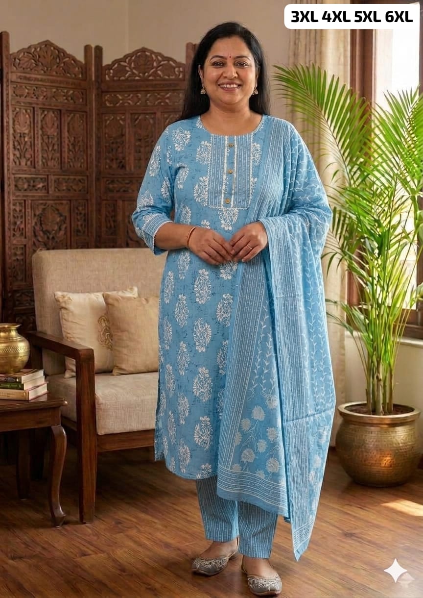 Pure Cotton Kurti Pant Dupatta Set